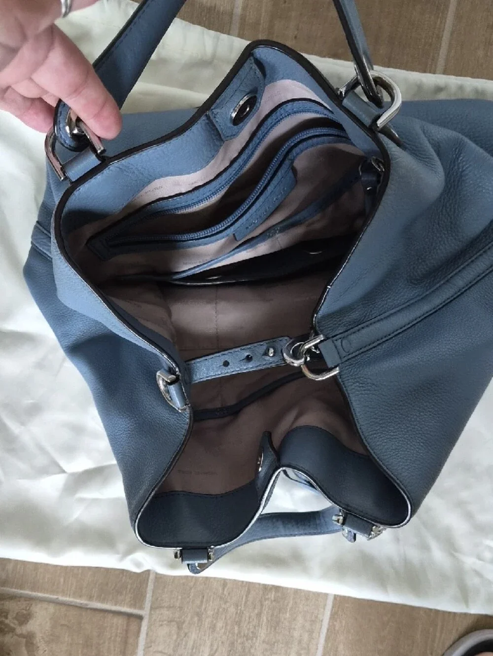 Michael Kors Dusty Blue Pebbled Leather Satchel with Tassel